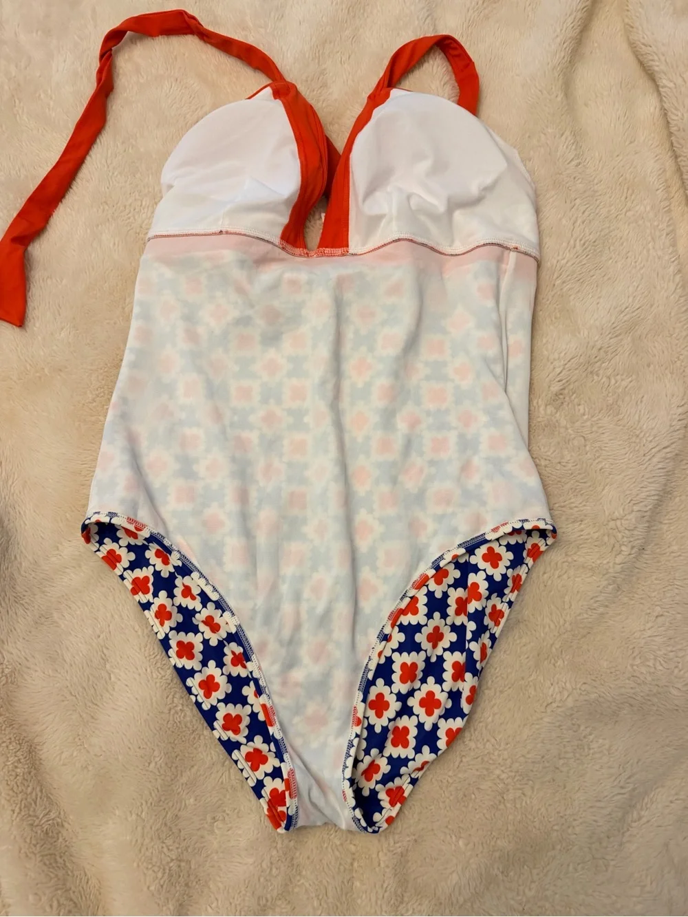 Boden Women's Floral One-Piece Swimsuit in Navy and Orange - Picture 3 of 4